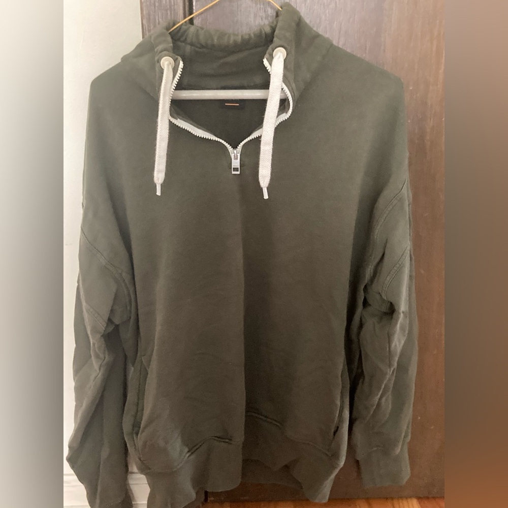 Vintage Green Hugo Boss Pullover with Drawstrings Size S